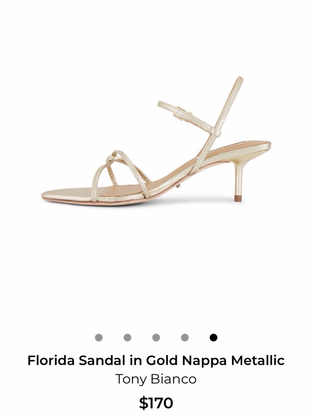Tony Bianco Gold Metallic ‘Florida’ Kitten-Heel Sandal